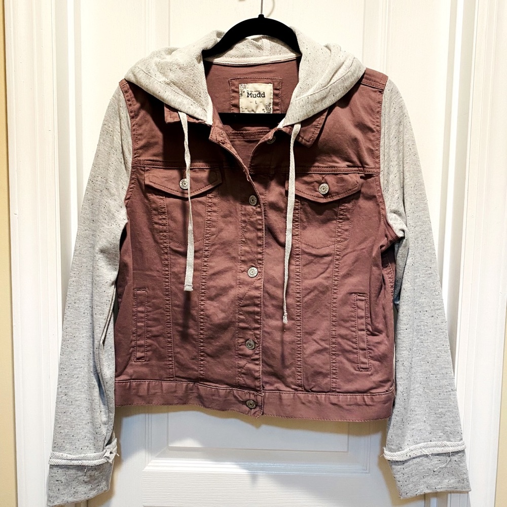Mudd Knit Sleeve Hooded Denim Jacket. NWOT